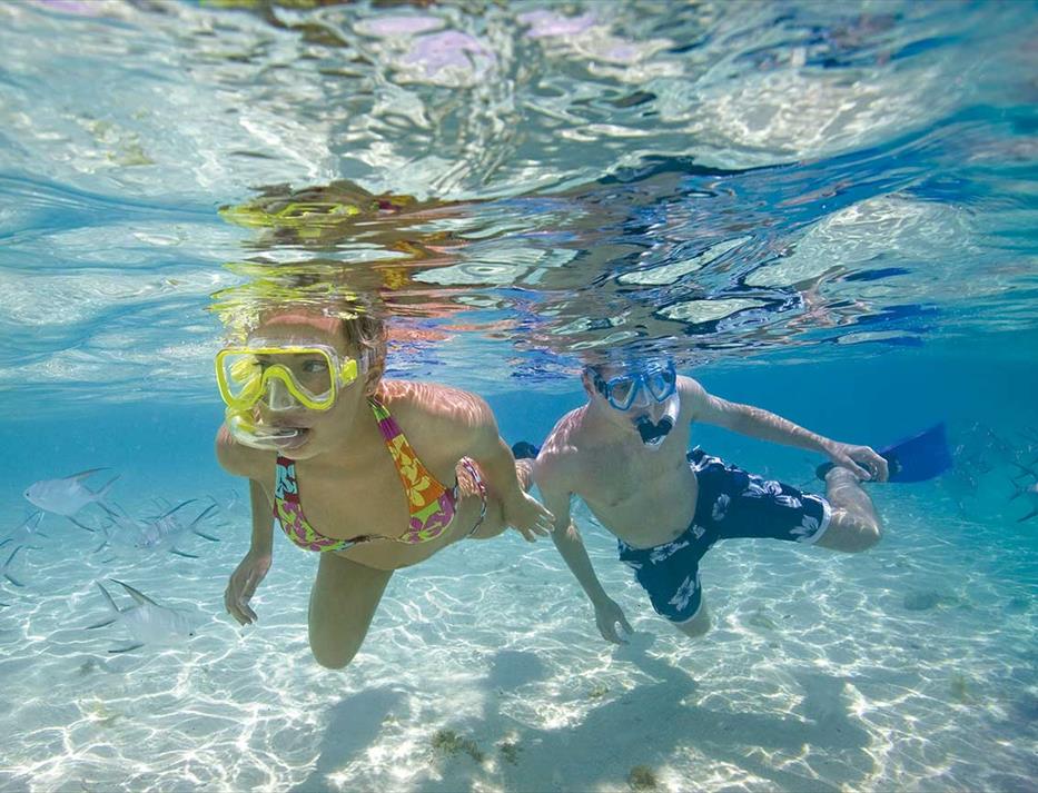 couple snorkeling in clear water