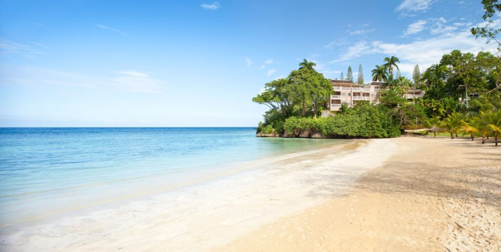 white sand beach at couples san souci