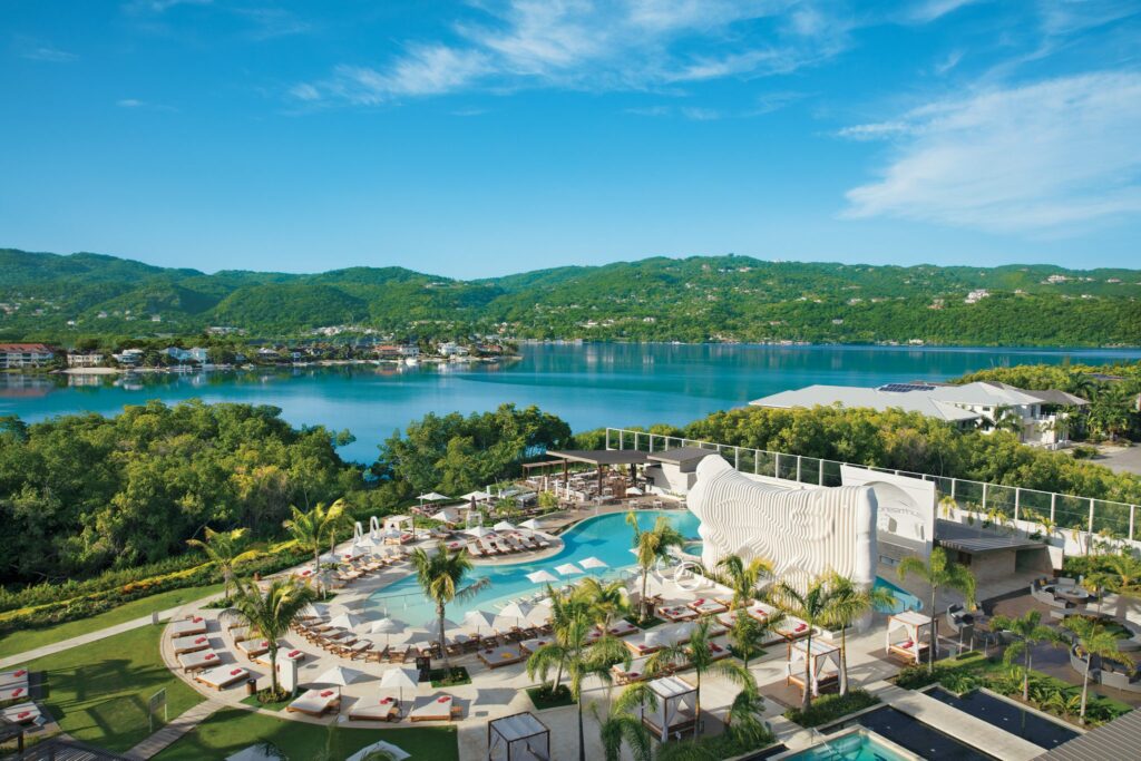 hills and blue ocean surrounding Breathless Montego Bay Resort and Spa