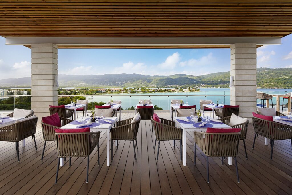 open air restaurant overlooking the blue ocean