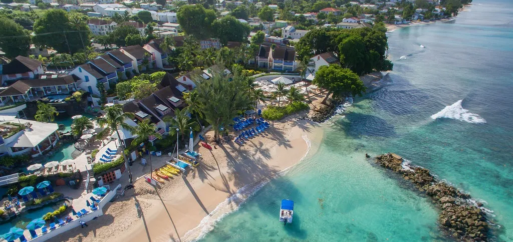 aerial view of crystal cove resort and beach