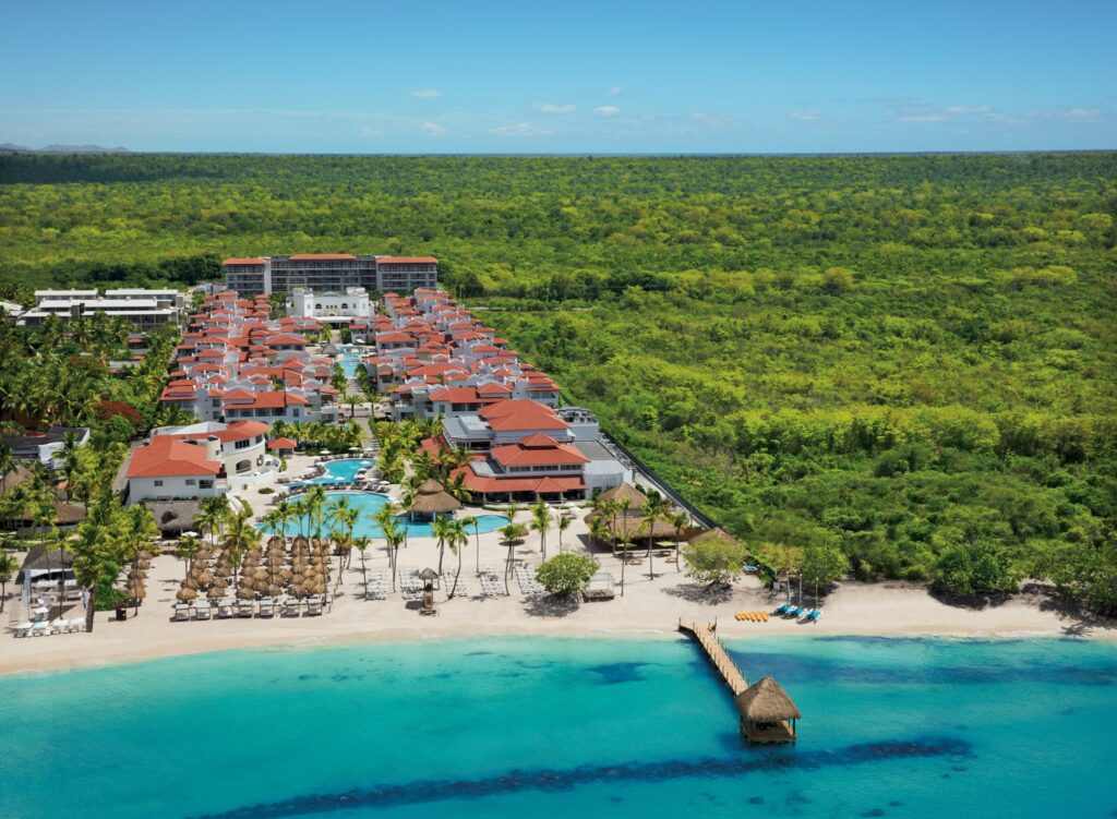 aerial view of beach and resort