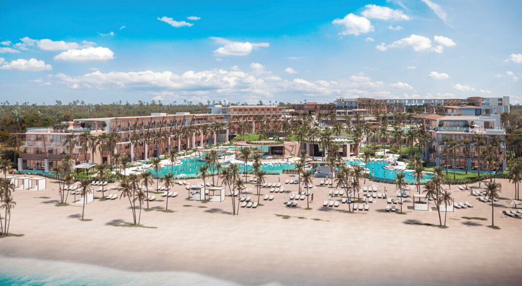 aerial view of resort pool and beach