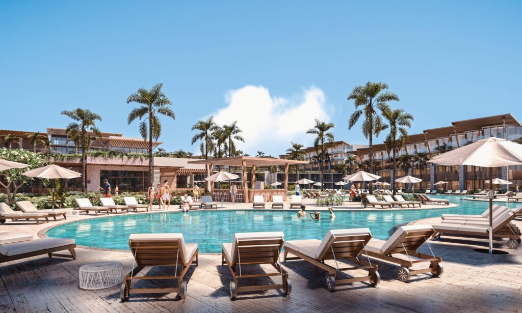 Pool surrounded  by loungers