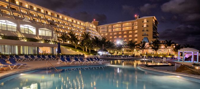 pool and resort at night