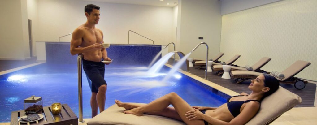 couple in indoor pool