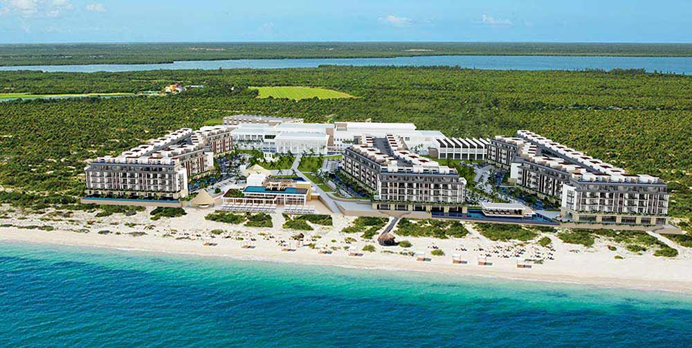 aerial view of beach and Majestic Elegance Playa Mujeres resort