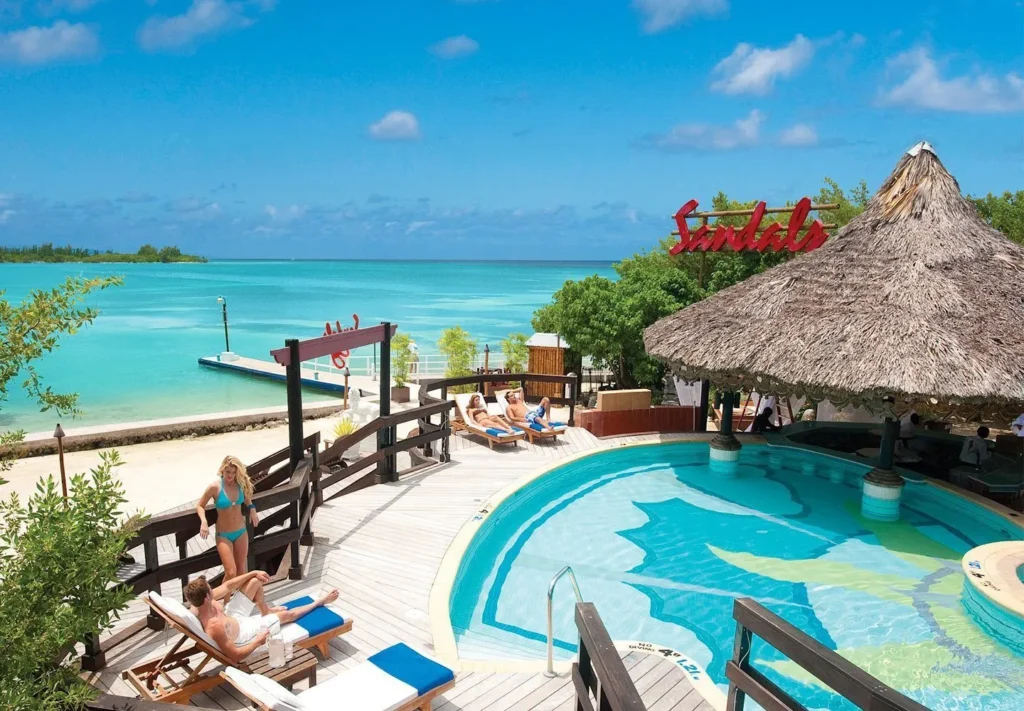 swim up bar at oceanfront pool at Sandals Royal Caribbean