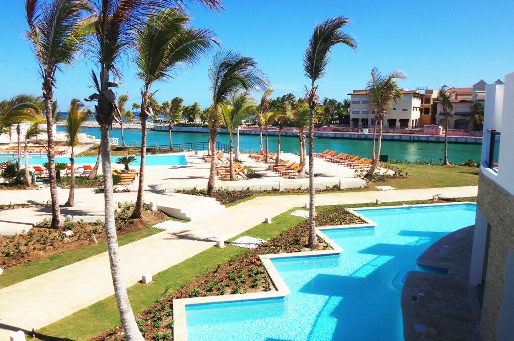 tropical gardens and pool