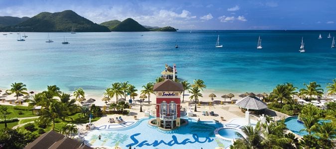 beach and pool at Sandals Grande St. Lucian