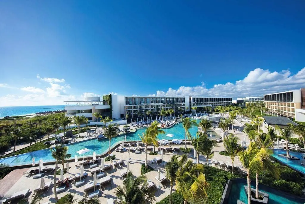 aerial view of resort and pool at TRS Coral Hotel