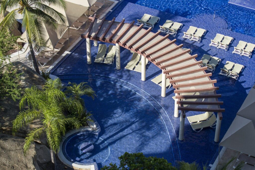 aerial view of loungers in luxurious pool
