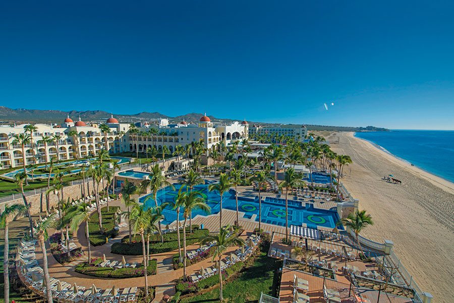 aerial view of pool and beach at Hotel Riu San Lucas