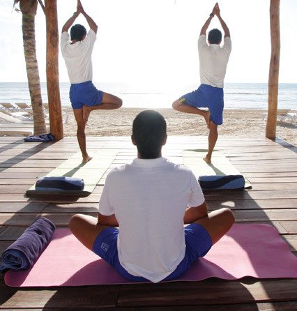 yoga class on beach