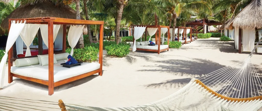 loungers and hammocks on the beach