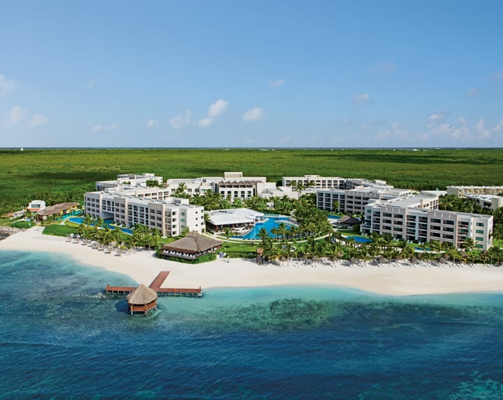 aerial view of secrets silversands resort and beautiful white sand beach